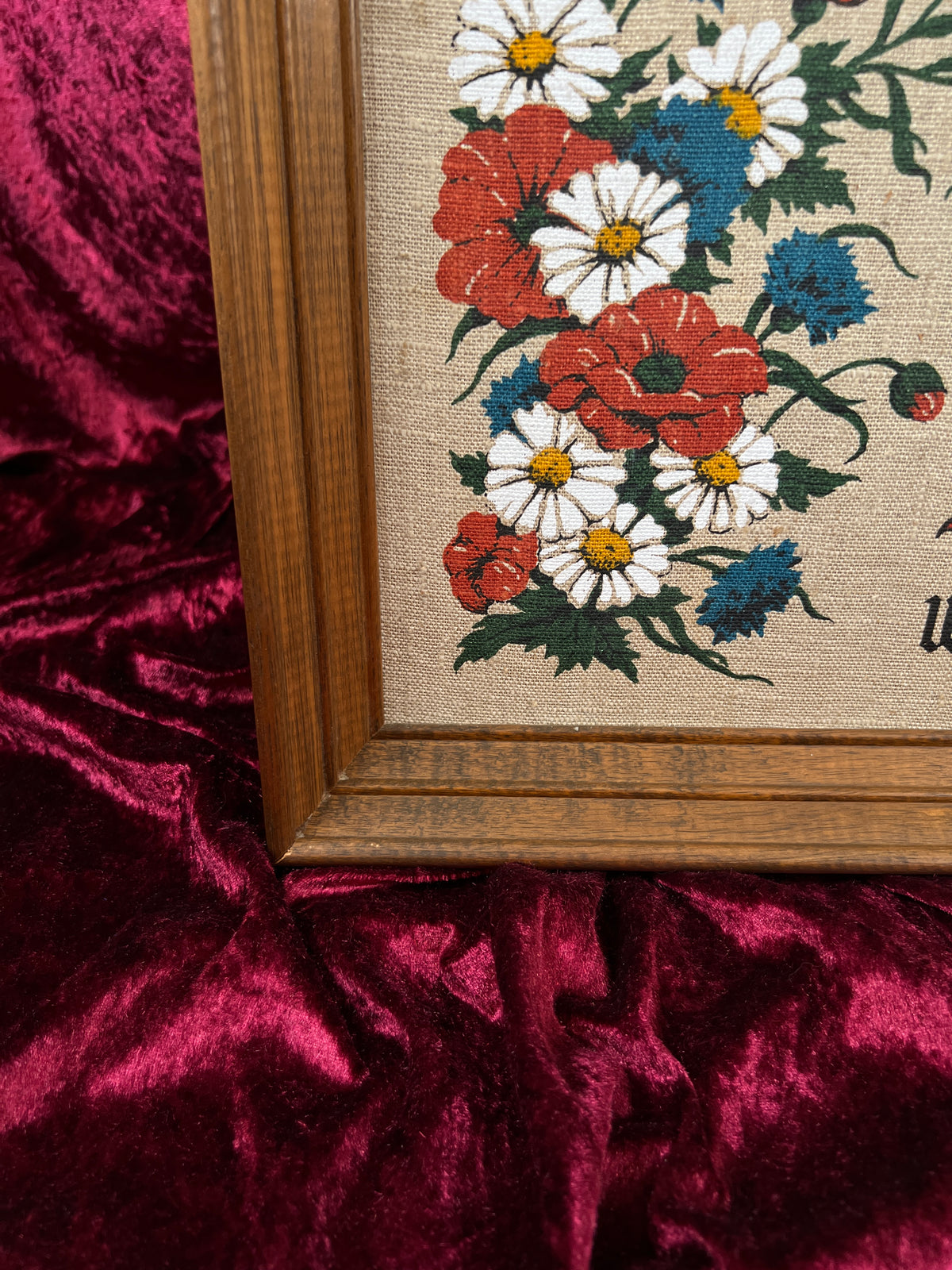 Vintage Linen Wall Art - Kay Dee Handprints Floral Love Quote Screenprint