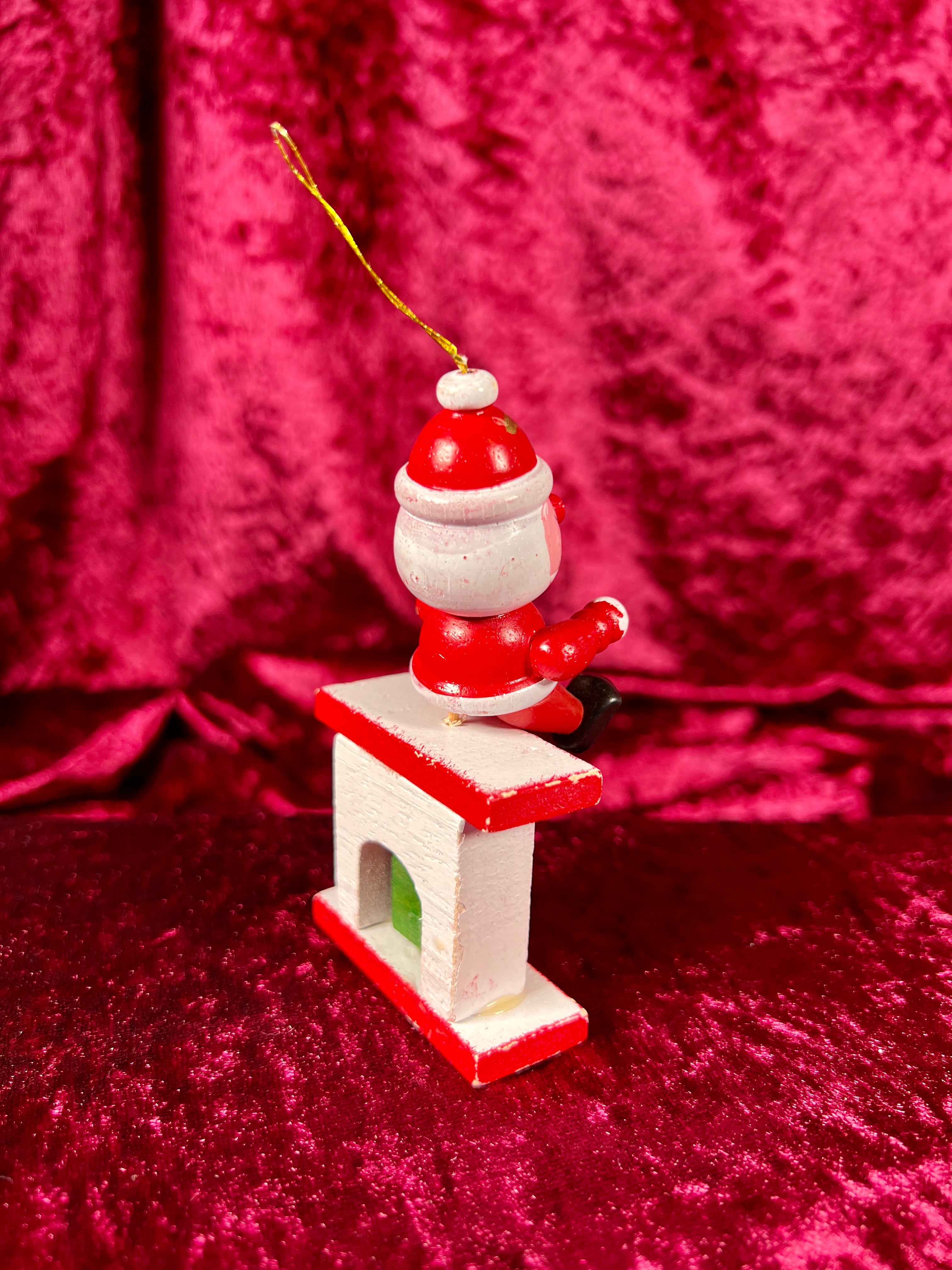 Vintage Christmas - Hand Painted Wood Ornament - Santa Claus