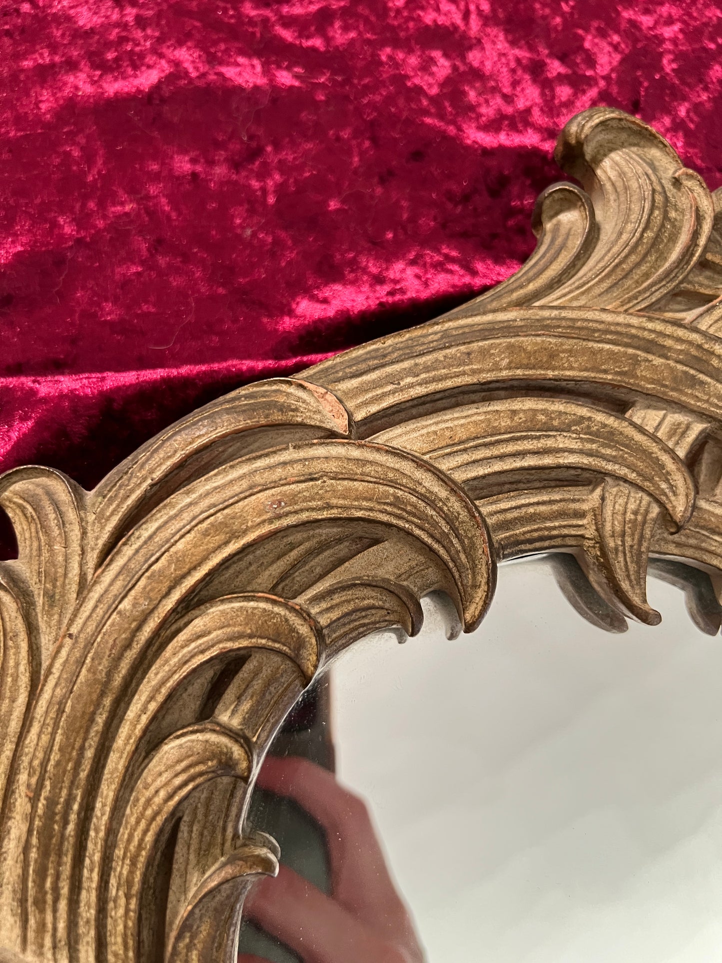 Vintage Syroco Wood Wall Mirror - Ornate Rococo Gold Hued Frame