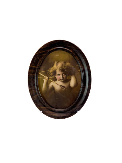 Antique Victorian Wall Art - Cupid Awake - 1897 M B Parkinson 10.5" x 8" Oval Frame