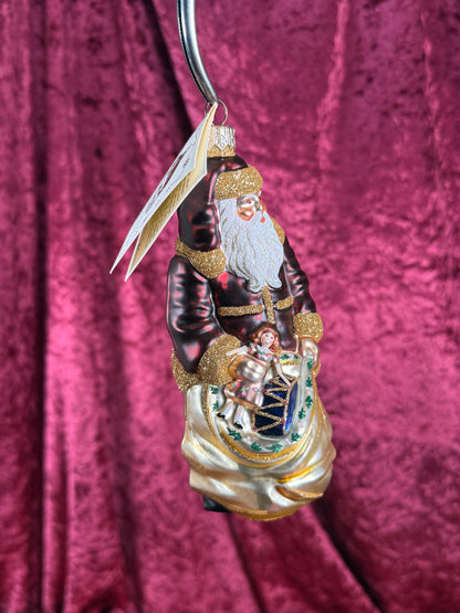 Vintage Christmas - Handblown Glass Ornament - Red Santa Claus with Toy Sack - Patricia Breen - Poland