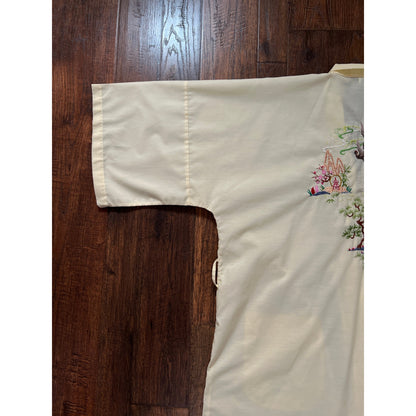 Vintage Jodie Arden Kimono Robe – Pale Yellow Embroidered Asian Garden Motif