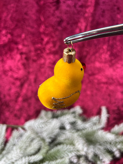 Vintage Christmas - Handblown Glass Ornament - Fuzzy Rubber Ducky