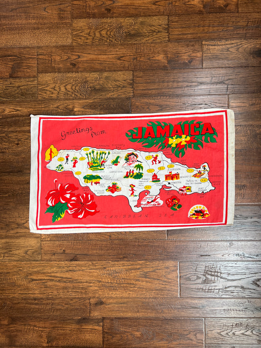 Vintage Linens - Souvenir Tea Towel - Greetings From Jamaica