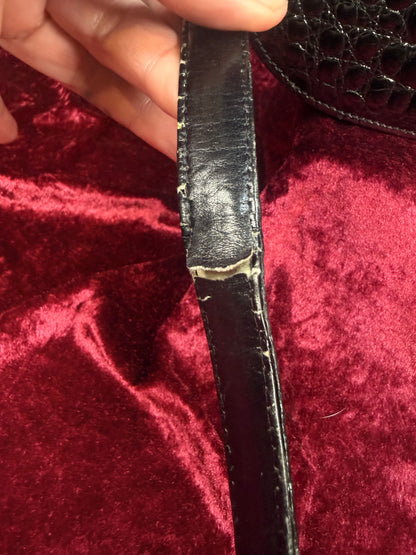 Vintage Genuine Crocodile Skin Purse - Black Crossbody Shoulder Bag