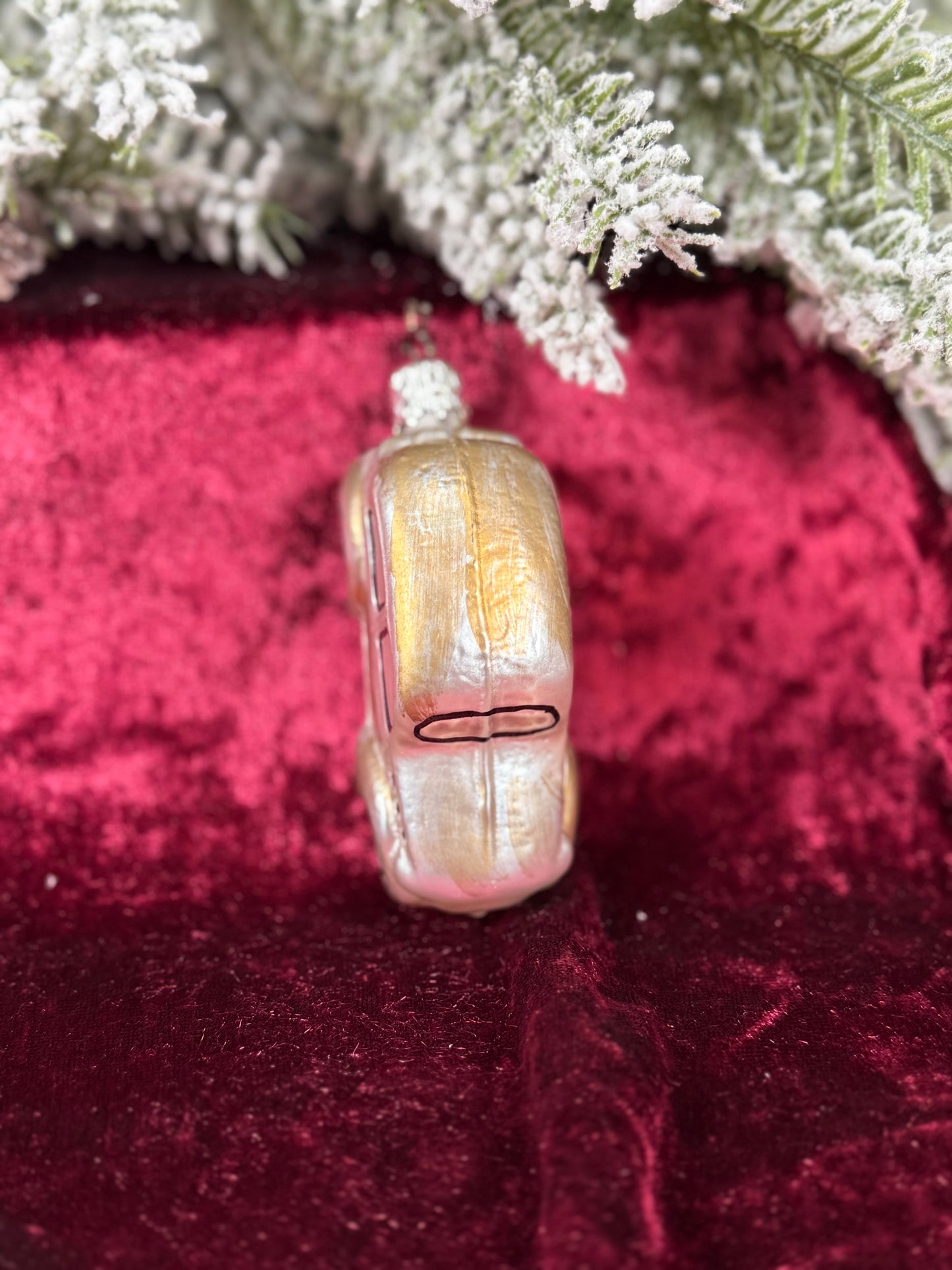 Vintage Christmas - Handblown Glass Ornament - Silver Coupe Car - Inge Glas - Germany