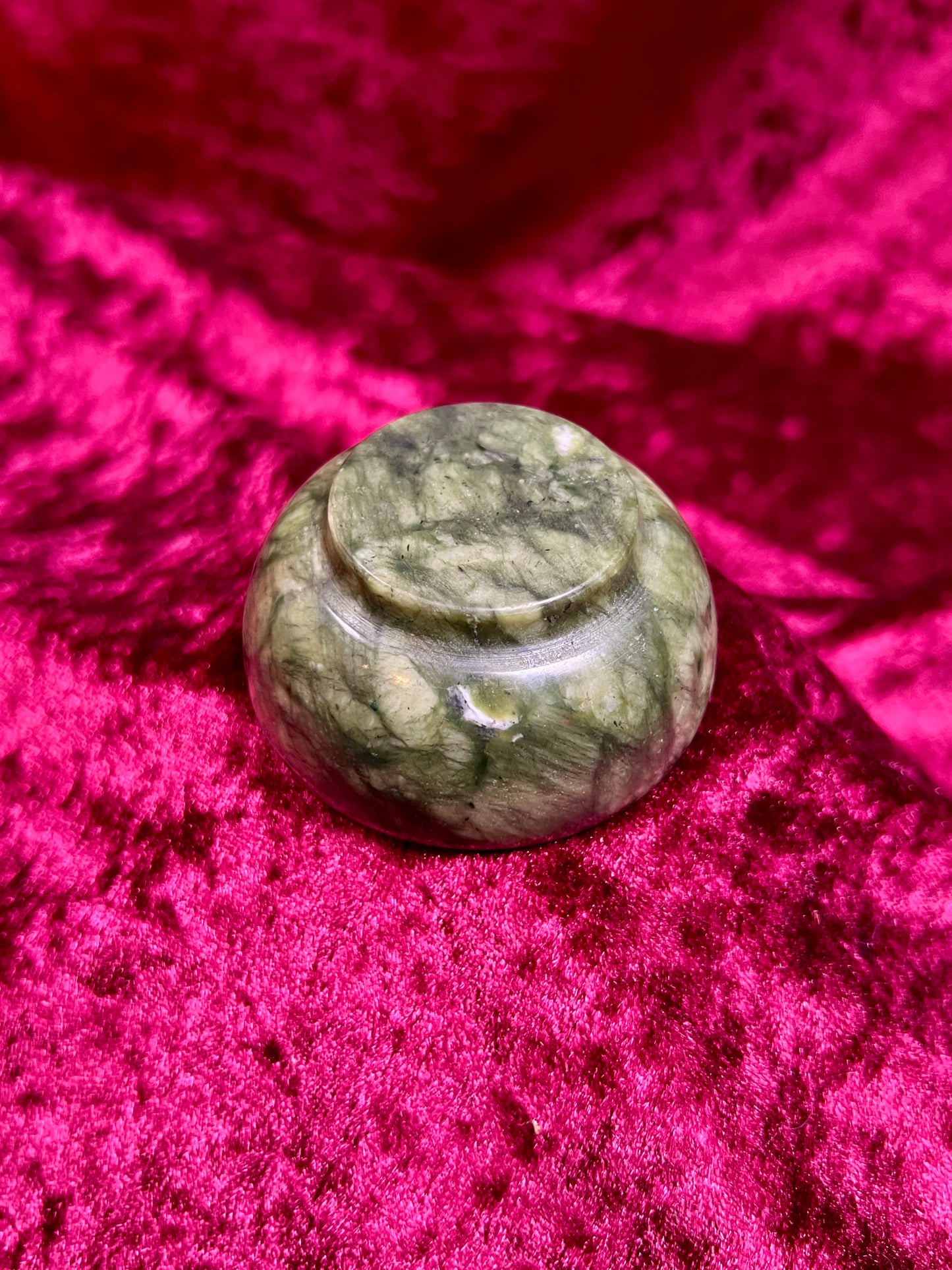 Vintage Oddities - Miniature Crystal Offering Bowl - Dark Green Jade