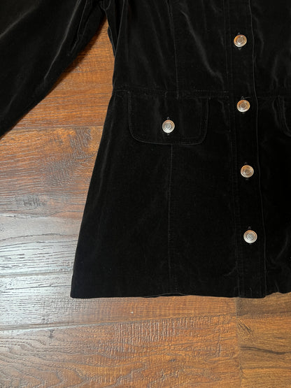Vintage Paris Sport Club Cotton Velvet Utility Jacket - Black Fitted Snap Front - Medium
