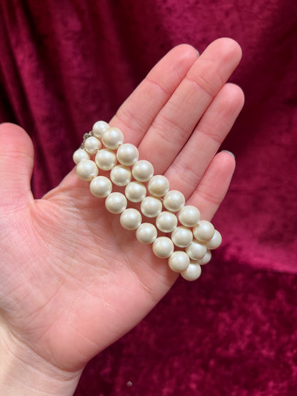 Vintage Jewelry - 3-Strand Bracelet - Faux Pearls with Rhinestone Clasp - 7.5"