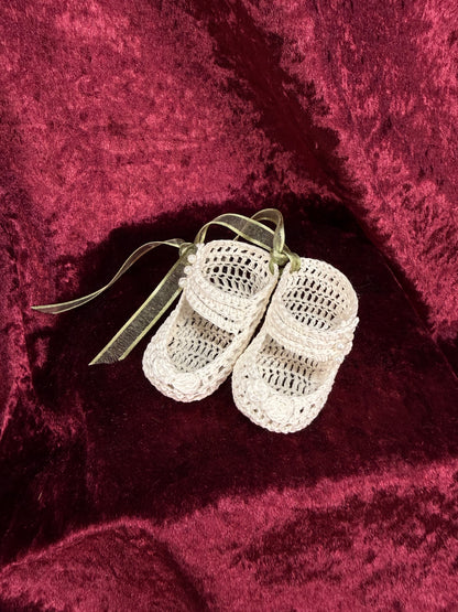Vintage Cotton Baby Booties – Hand Crocheted Stiffened Newborn Pair