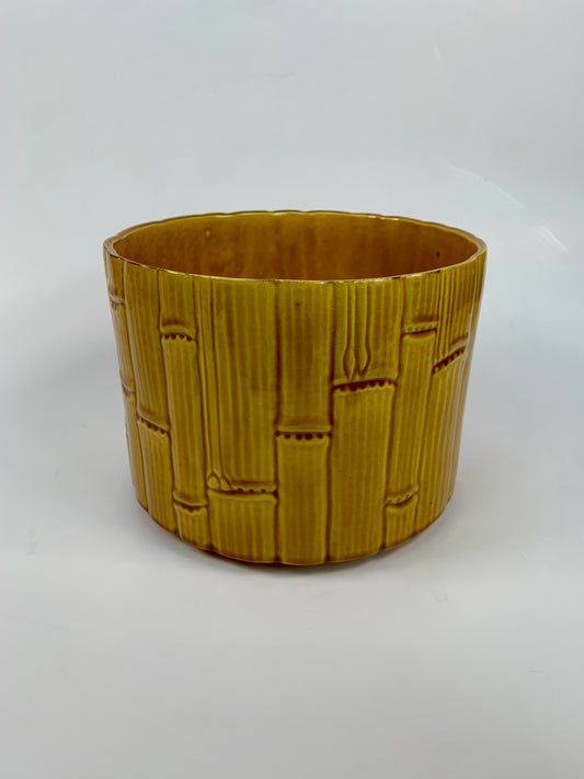 Vintage Planter - Mid Century Modern Faux Bamboo - Glazed Ceramic