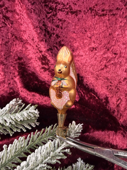 Vintage Christmas - Clip On Ornament - Glass Glittery Squirrel - Inge Glas - Germany