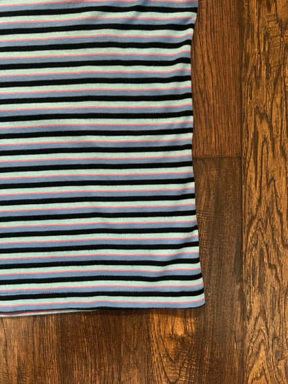 Vintage Yves Saint Laurent Striped Polo Shirt - Blue Black Short Sleeve - Medium