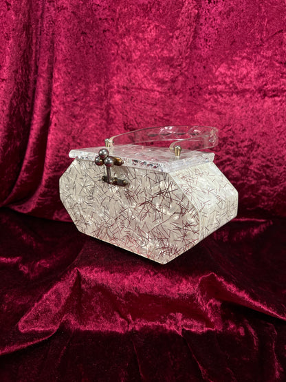 Vintage 1950s Lucite Box Purse – Charles S. Kahn Gold Confetti Clear Handbag