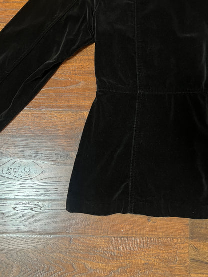 Vintage Paris Sport Club Cotton Velvet Utility Jacket - Black Fitted Snap Front - Medium
