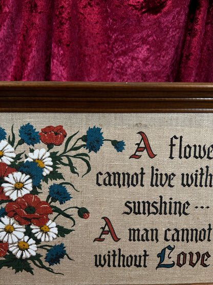 Vintage Linen Wall Art - Kay Dee Handprints Floral Love Quote Screenprint