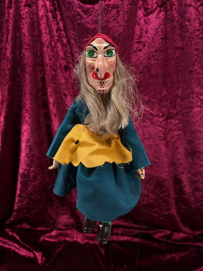 Vintage Marionette Puppet - Ugly Witch Character Folk Art
