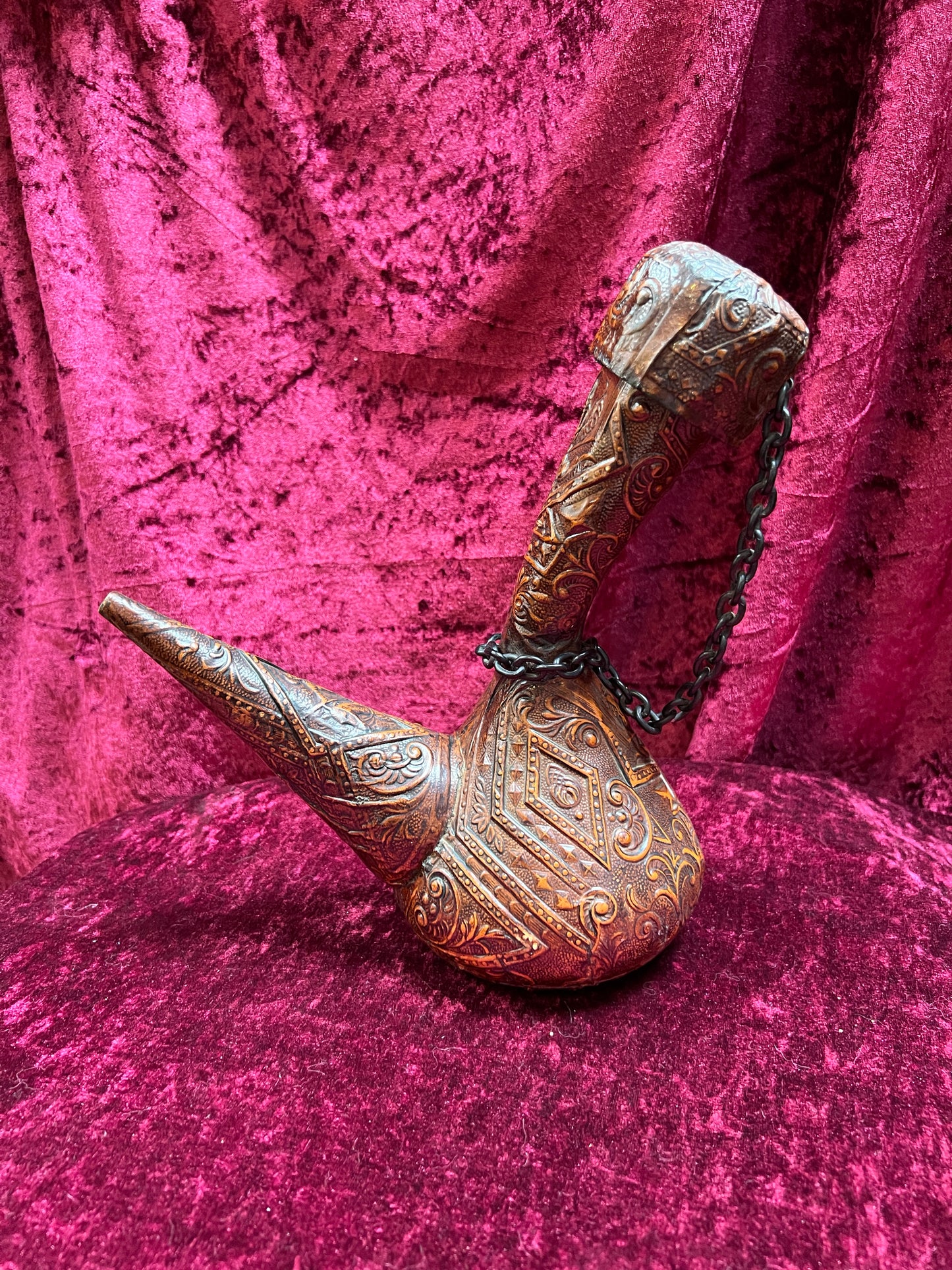 Vintage Barware - Tooled Leather Porron Decanter and Flask - Don Quixote and Patio De Los Leones