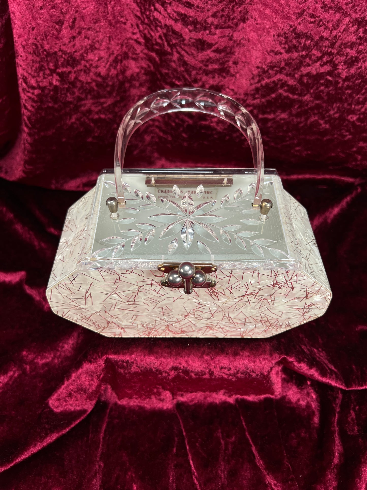 Vintage 1950s Lucite Box Purse – Charles S. Kahn Gold Confetti Clear Handbag