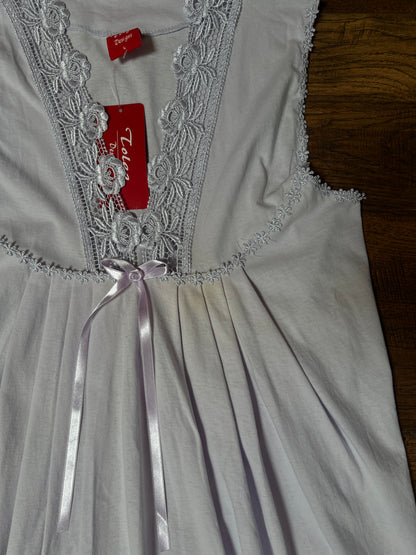 Vintage Tolga Designs Cotton Nightie - Lavender with Lace Trim - Size Large