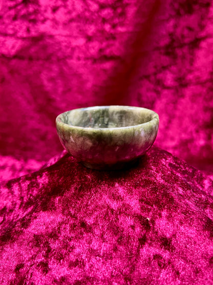 Vintage Oddities - Miniature Crystal Offering Bowl - Dark Green Jade