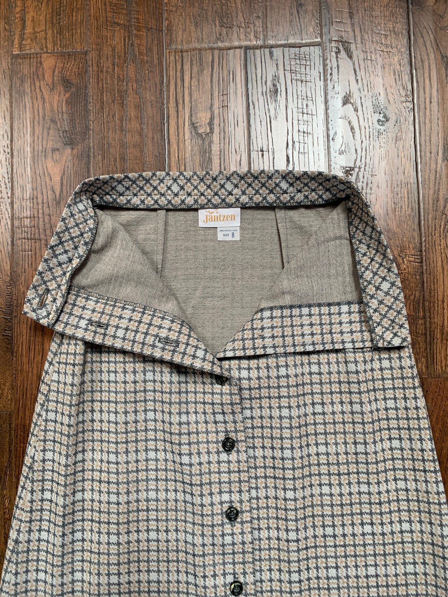 Vintage Clothing - Full Length Button Front Skirt - Neutral Plaid - Jantzen - X-Small - Made In USA