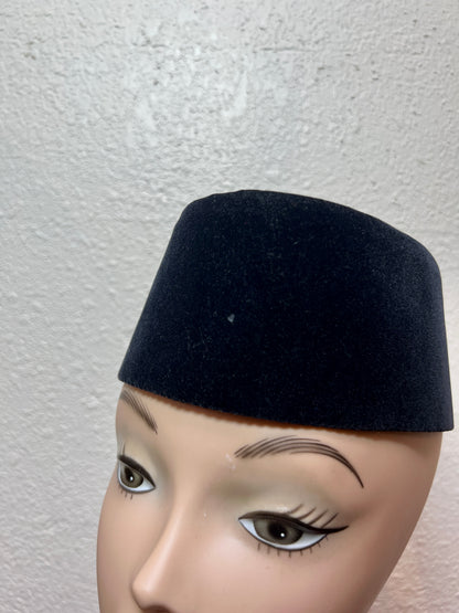 Vintage Accessories - Taqiyah / Kufi Hat - Black Short Pile Lyon Velvet - 22 1/2"