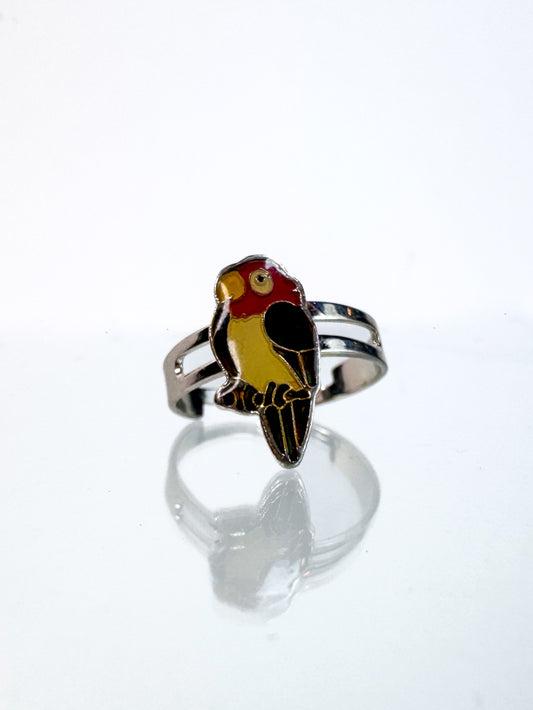 Vintage Ring - 1990s Adjustable Novelty Ring - Enamel Parrot