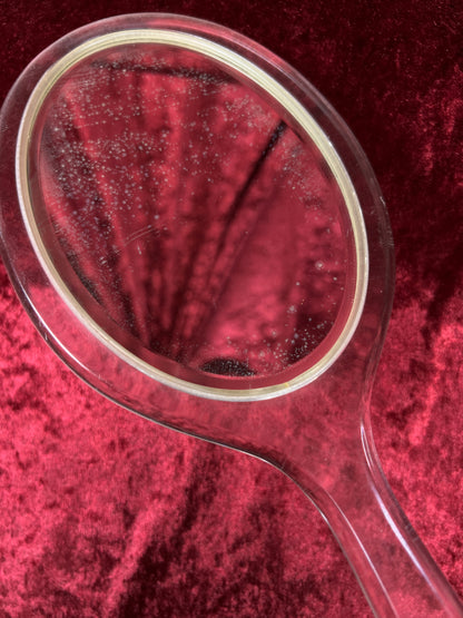Vintage Lucite Hand Mirror - Reverse Carved Rose Bouquet Vanity Mirror