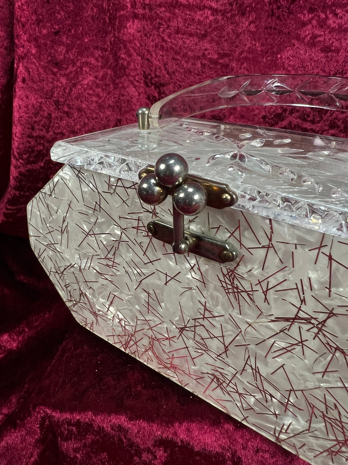 Vintage 1950s Lucite Box Purse – Charles S. Kahn Gold Confetti Clear Handbag