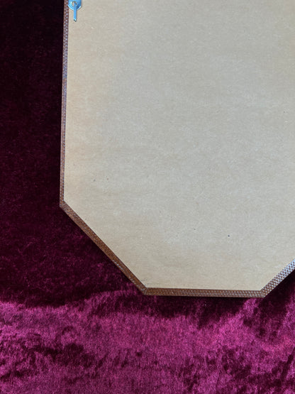 Vintage Wood Wall Mirror - Octagonal Faux Burlwood Accent Frame