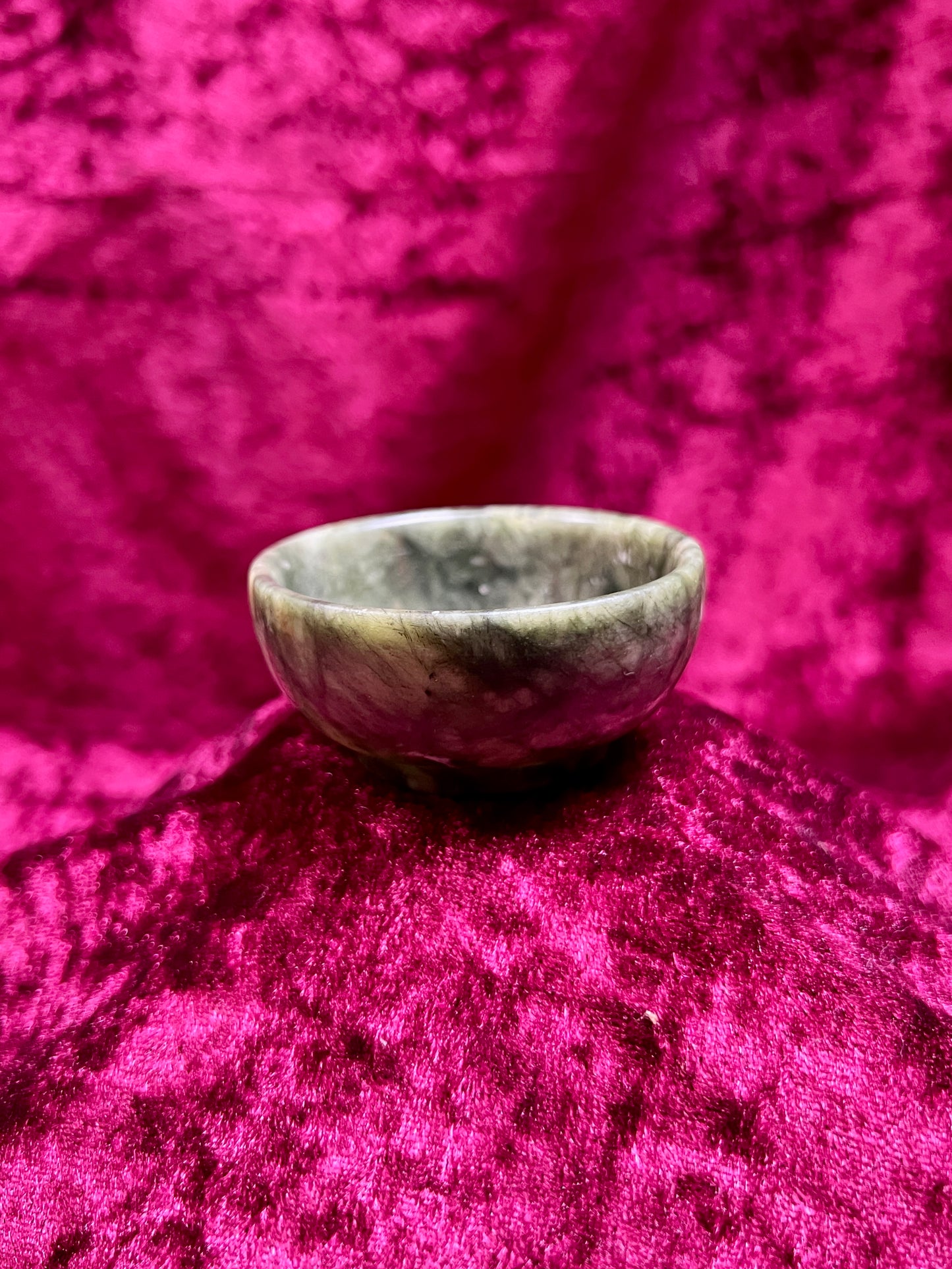 Vintage Oddities - Miniature Crystal Offering Bowl - Dark Green Jade