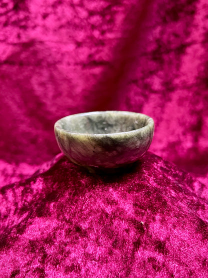 Vintage Oddities - Miniature Crystal Offering Bowl - Dark Green Jade