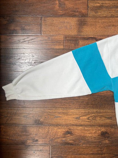 Vintage Clothing - Pullover Crewneck Sweatshirt - Turquoise Blue Stripe - Cheetah - Medium