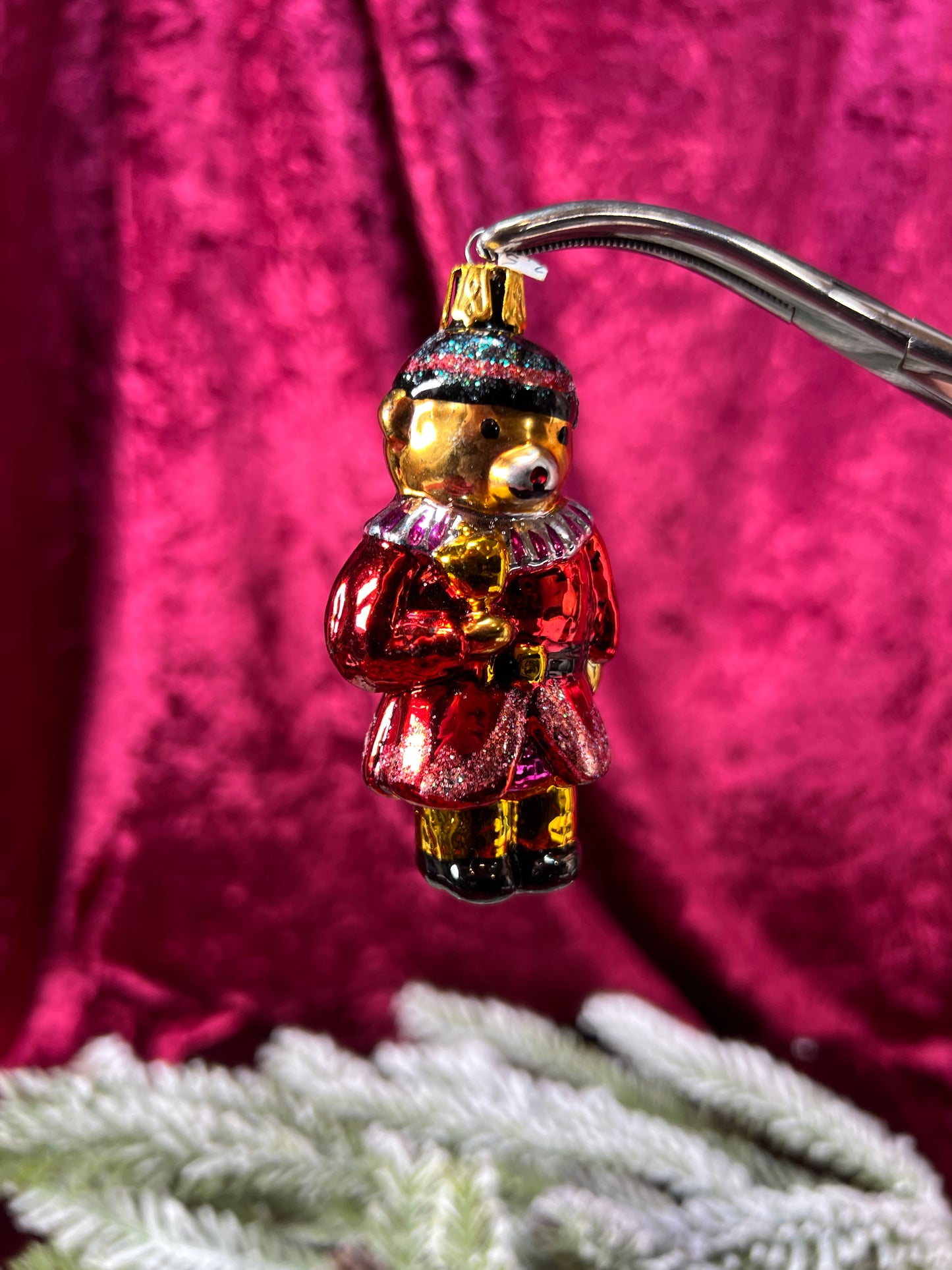 Vintage Christmas - Handblown Glass Ornament - Miniature Nutcracker Bear
