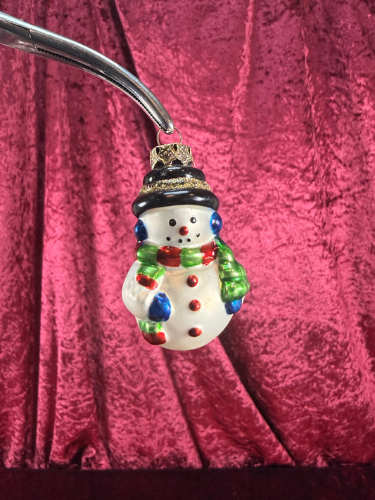 Vintage Christmas - Handblown Glass Ornament - Classic Snowman - 2"