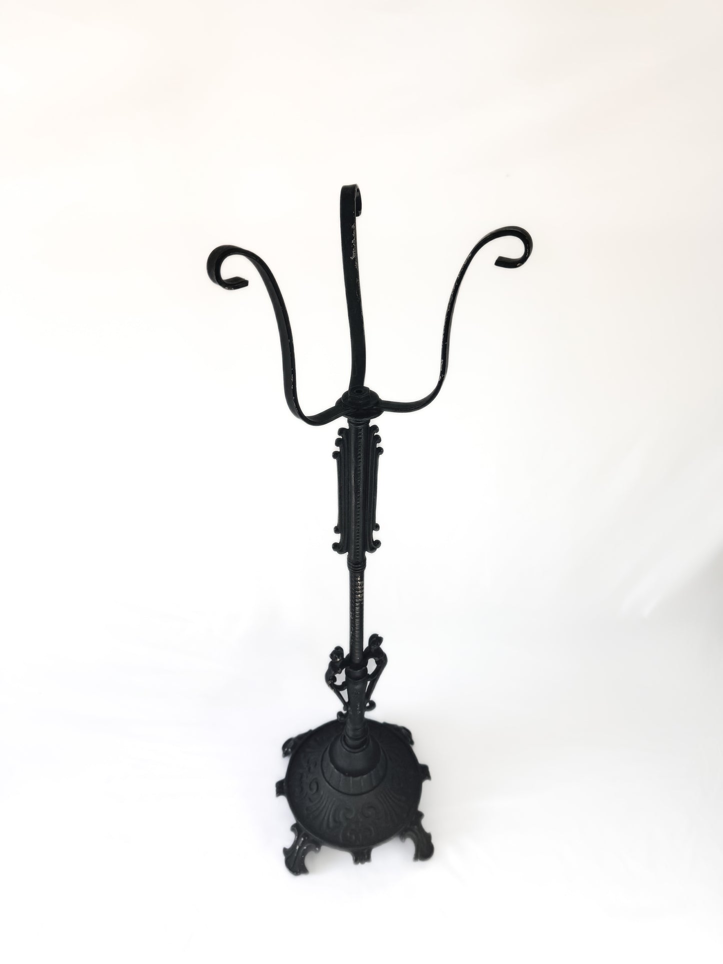 Antique Art Nouveau Black Cast Iron Plant Stand Pedestal