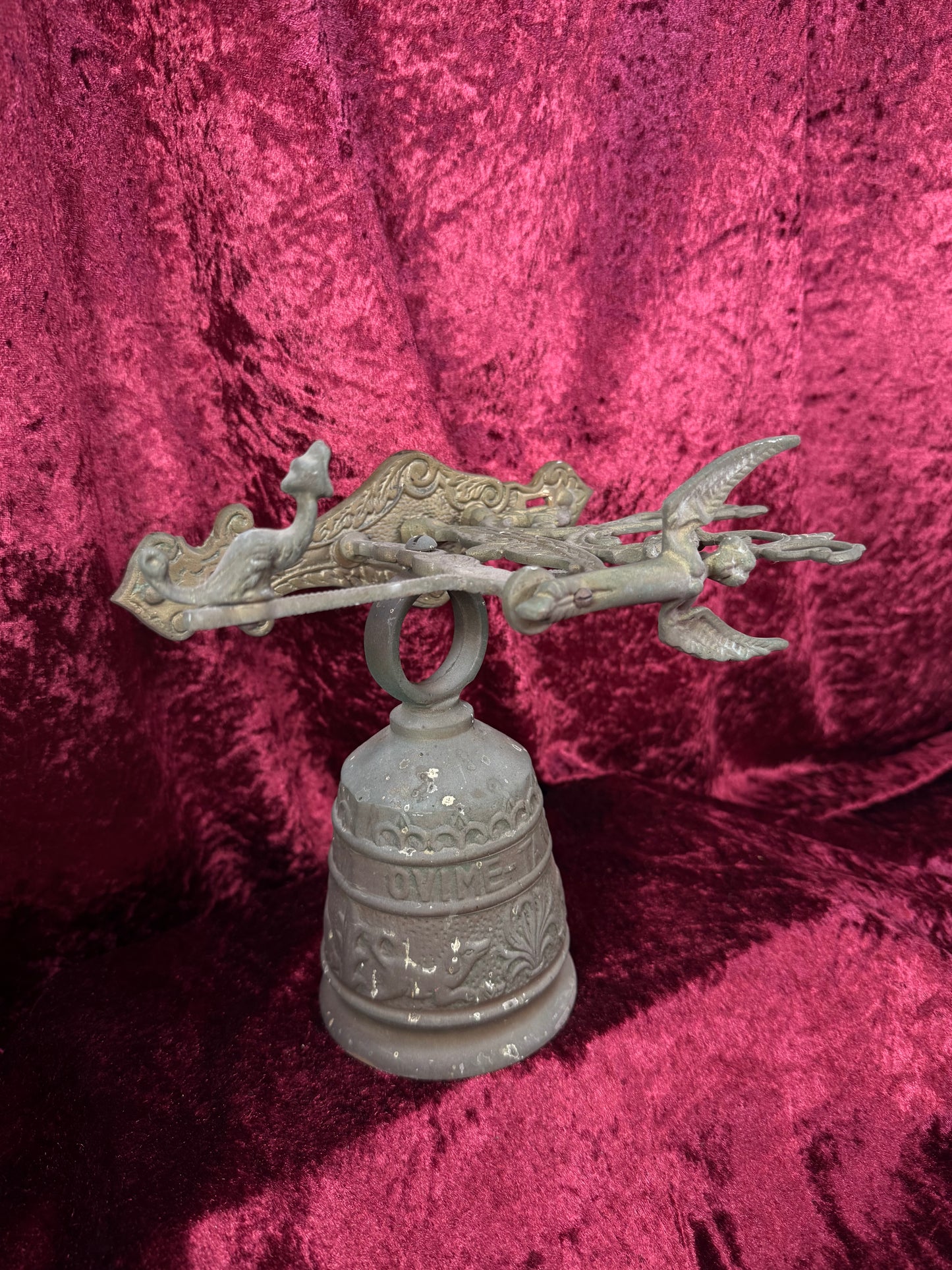 Antique Metal Monastery / Sanctuary Bell – Winged Angel - Latin Engraved