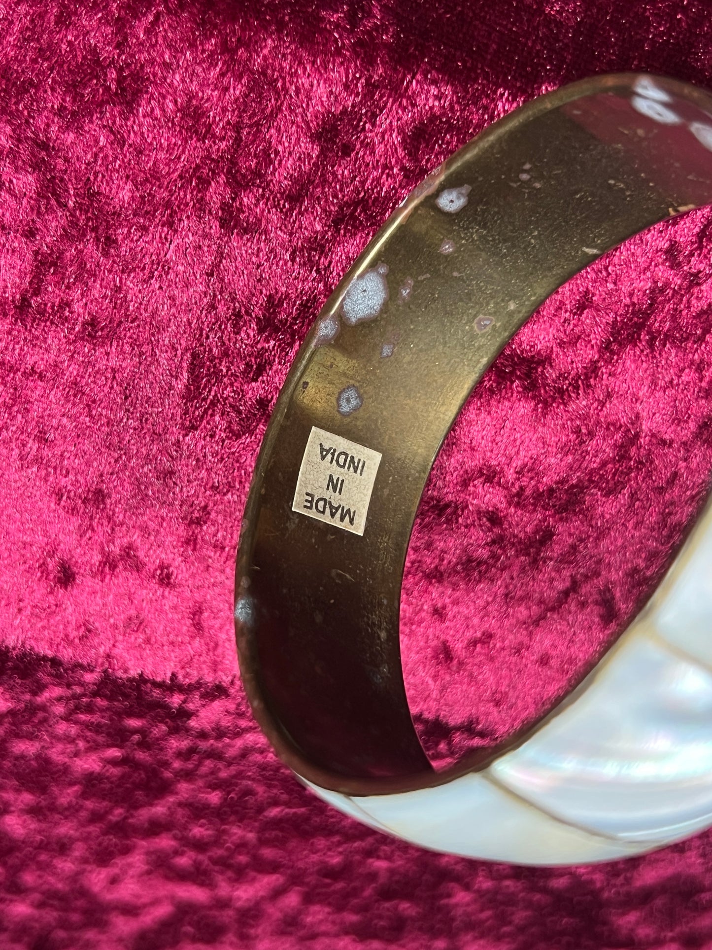 Vintage Jewelry - Chunky Bangle Bracelet - Brass and Mother Of Pearl - Made In India