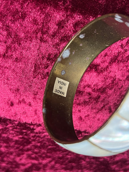 Vintage Jewelry - Chunky Bangle Bracelet - Brass and Mother Of Pearl - Made In India