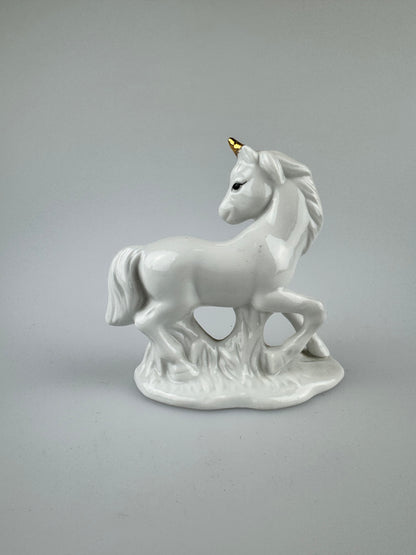 Vintage White and Gold Unicorn Figurine - Looking Over Shoulder