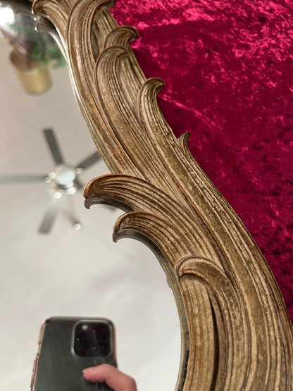 Vintage Syroco Wood Wall Mirror - Ornate Rococo Gold Hued Frame