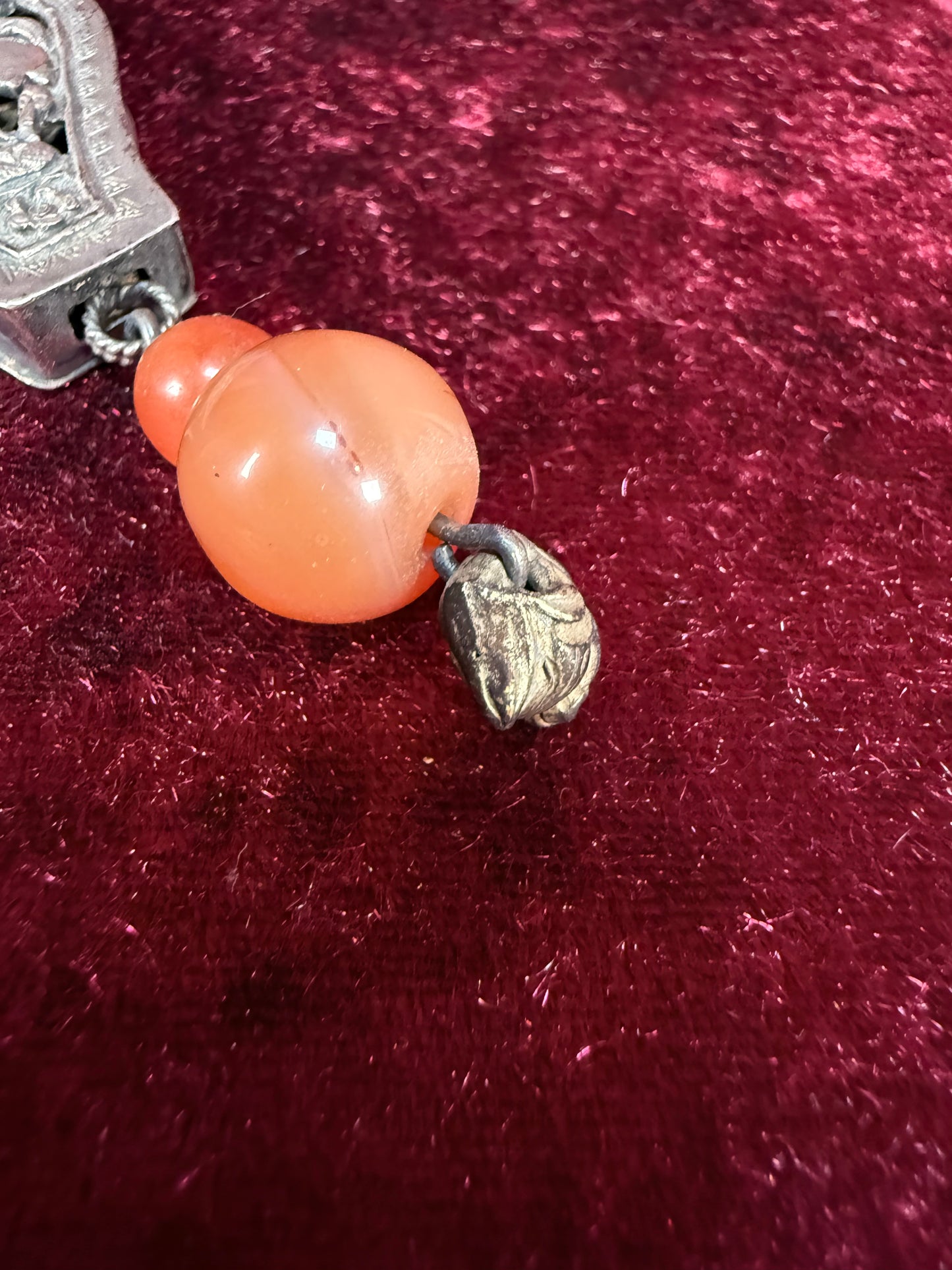 Antique Sterling Silver Needle Case Pendant Chatelaine – Carnelian Bead Late Qing Dynasty Style