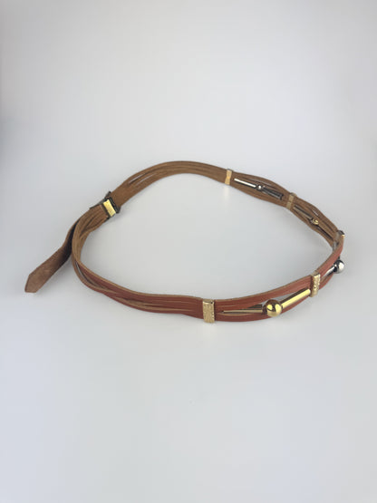 Vintage Belt - 90s HIppie Style Tan Sliced Leather with Two Tone Beads -39"