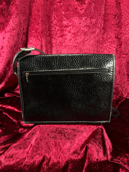 Vintage Y2K Black Leather Shoulder Bag - Reptile Embossed Patchwork Purse