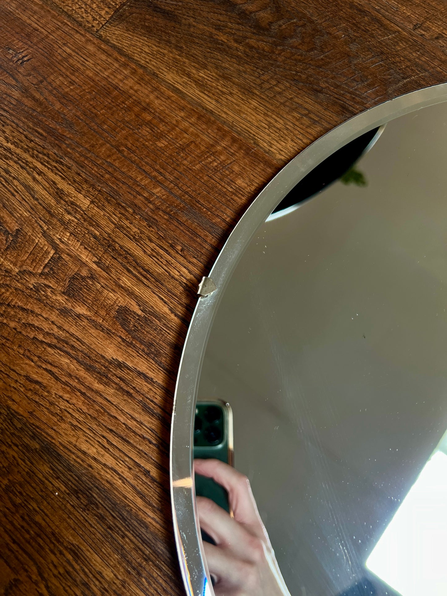 Vintage Round Frameless Beveled Glass Portal Mirror - 15.5"