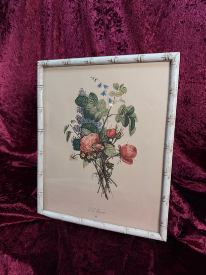 Vintage Framed Botanical Print – Floral Bouquet Bamboo Style Frame