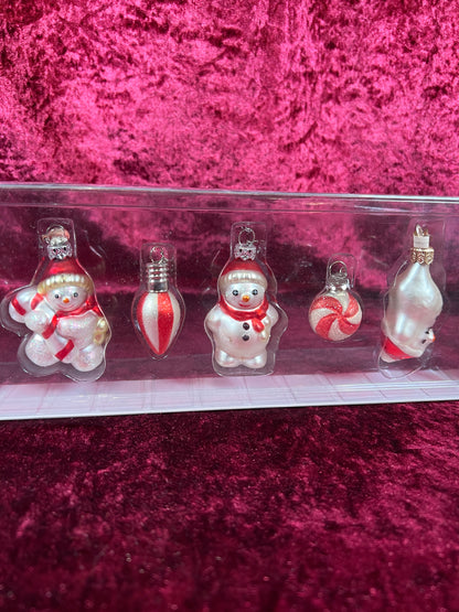 Vintage Christmas - Mini Glass Ornament Set - Snowmen and Candy Canes - Department 56