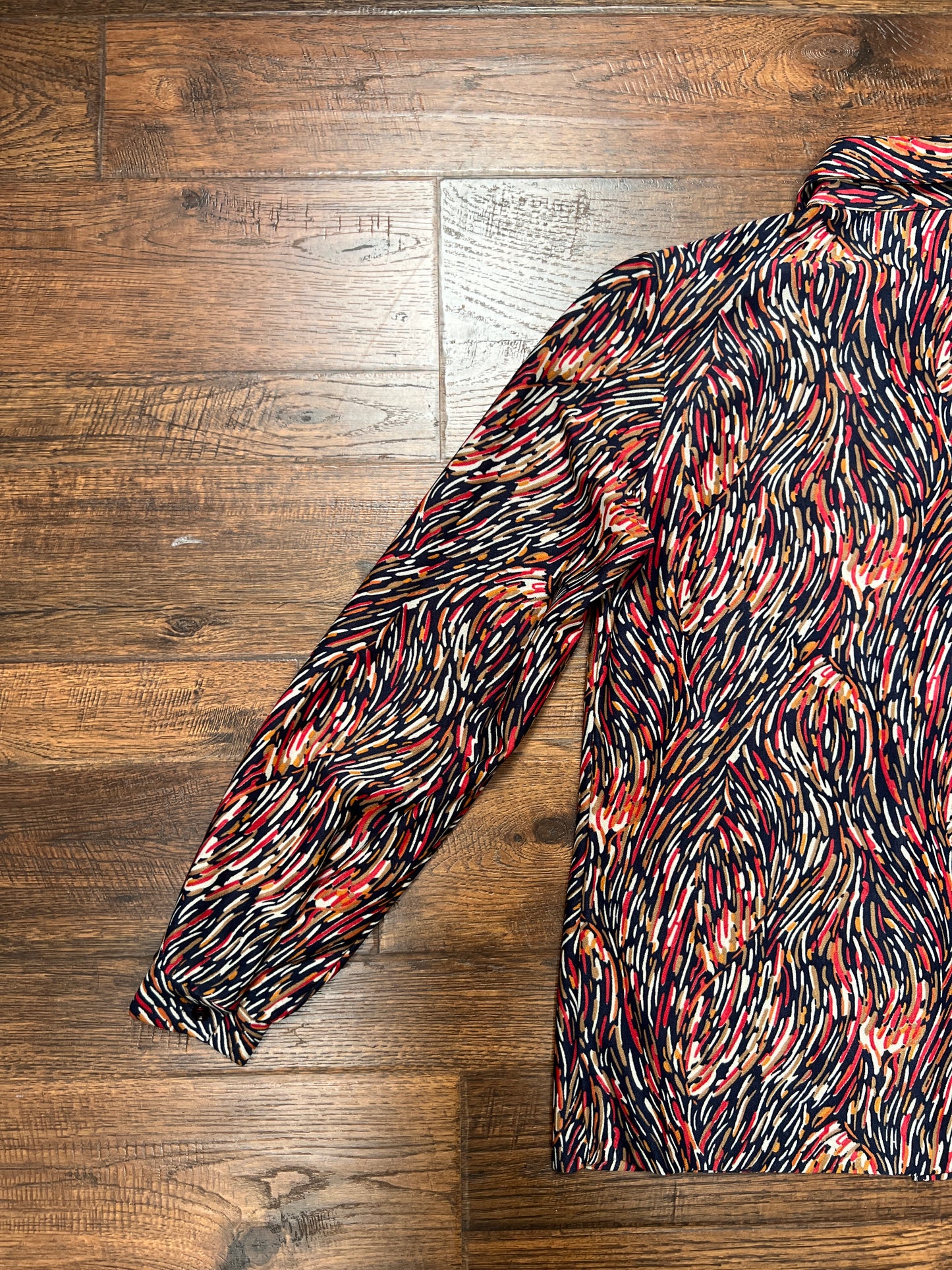 Vintage Clothing - Sheer Button Front Blouse - Abstract Paint Strokes Pattern - Ecco Bay - Medium