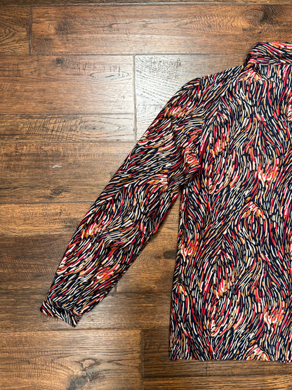 Vintage Clothing - Sheer Button Front Blouse - Abstract Paint Strokes Pattern - Ecco Bay - Medium